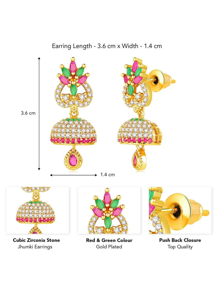 CZ Drops Jhumki Earrings | Peora Traditional CZ Jewellery

