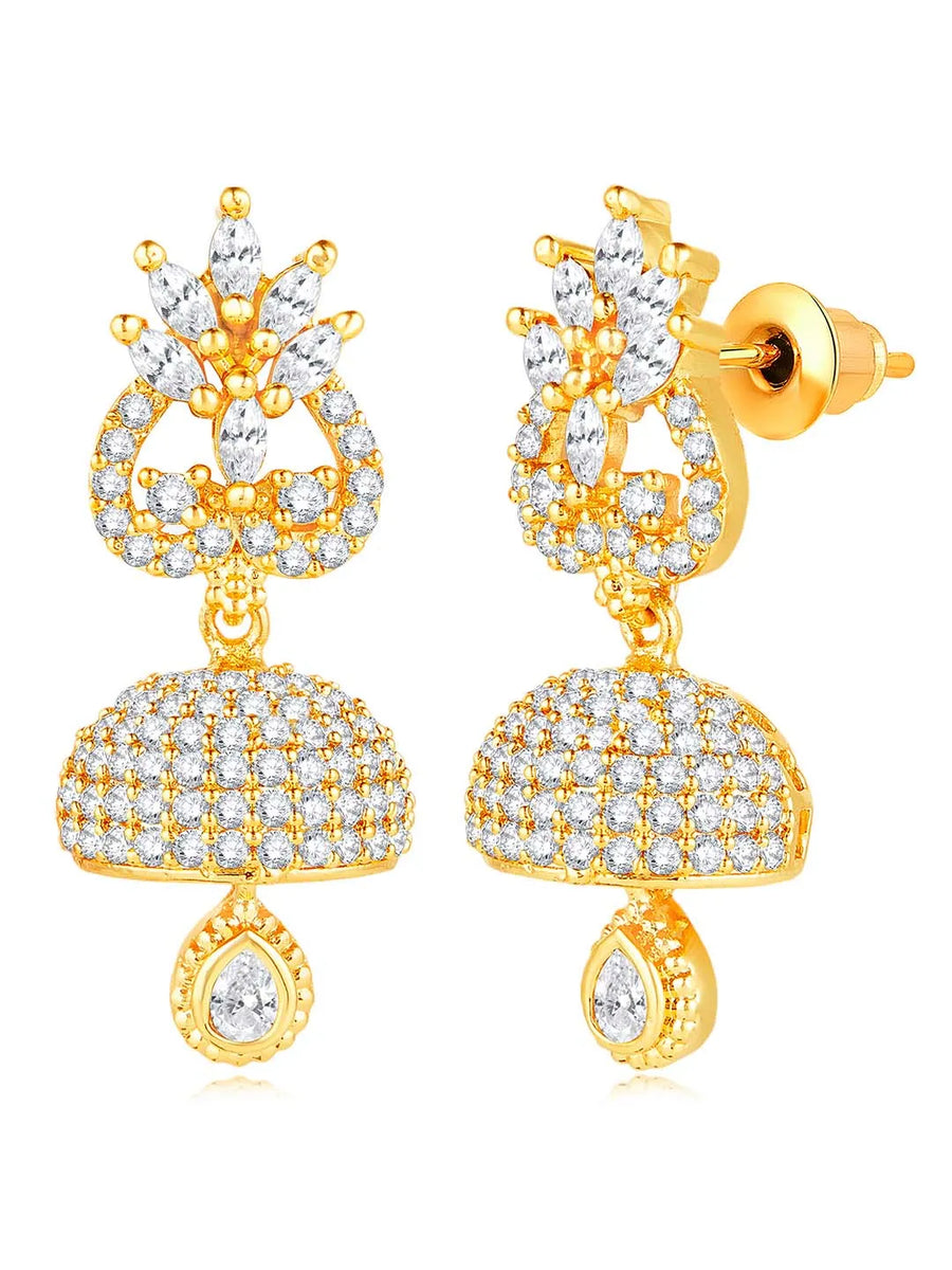 CZ Drops Jhumki Earrings | Peora Traditional CZ Jewellery


