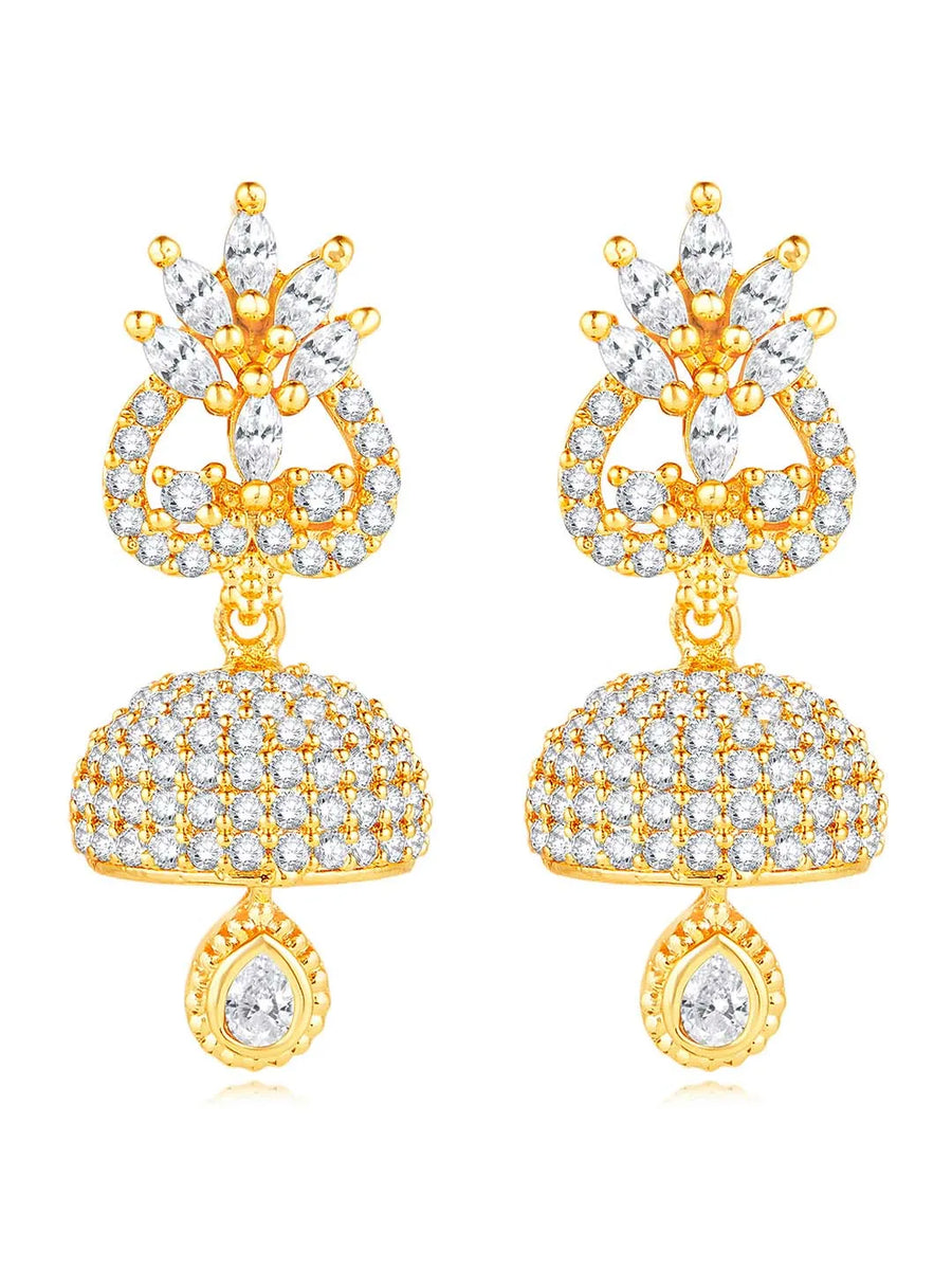 CZ Drops Jhumki Earrings | Peora Traditional CZ Jewellery

