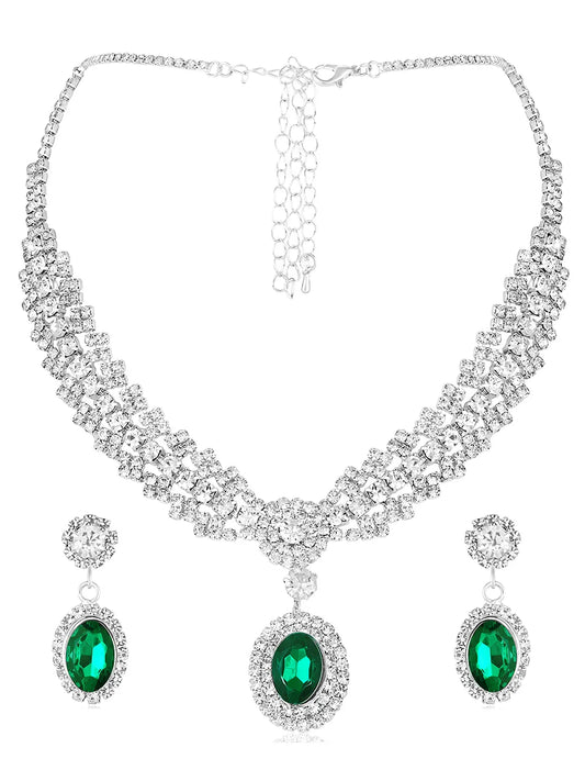 White necklace earrings bracelet set crafted from alloy, adorned with cubic zirconia for an elegant, timeless look | Peora
