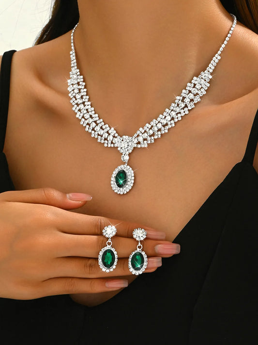 White necklace earrings bracelet set crafted from alloy, adorned with cubic zirconia for an elegant, timeless look | Peora
