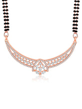 Dazzling CZ Studded Mangalsutra Set. Rose gold plated mangalsutra with earrings & black beads by Peora.
