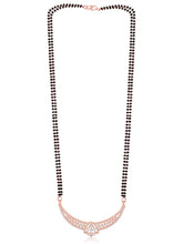 Dazzling CZ Studded Mangalsutra Set. Rose gold plated mangalsutra with earrings & black beads by Peora.