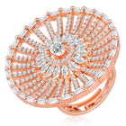 Dazzling Sparkle CZ Statement Ring. Rose gold-plated statement ring with a large central cubic zirconia and multiple surrounding smaller stones.
