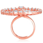 Dazzling Sparkle CZ Statement Ring. Rose gold-plated statement ring with a large central cubic zirconia and multiple surrounding smaller stones.