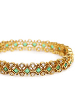 Twin Charm Bangles with Engraving in Green featuring Faux Kundan bangle set 

