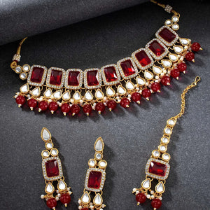 Ethereal Charms Kundan Choker Set - Maroon