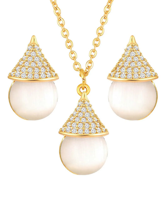 Cat Eye Style Charms Pendant Set - Gold