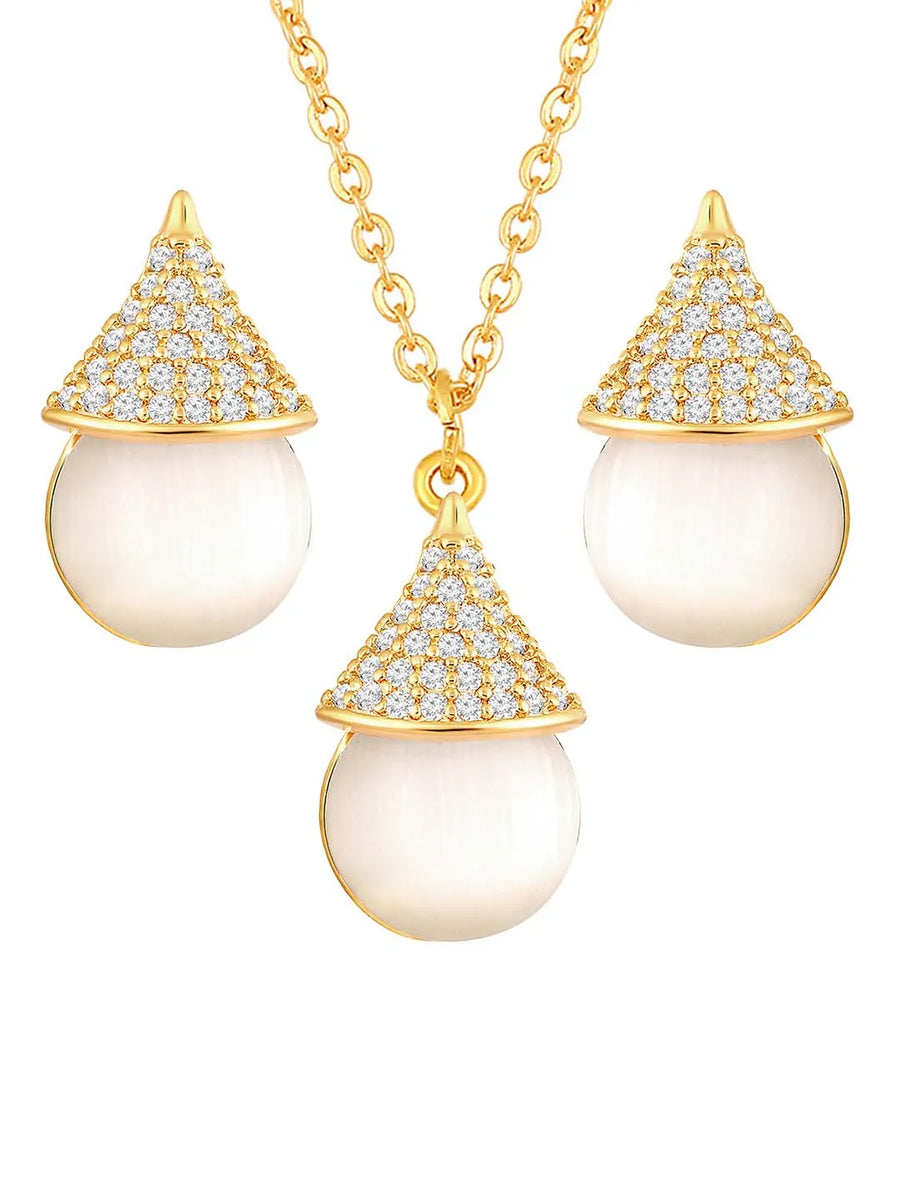 Cat Eye Style Charms Pendant Set - Gold