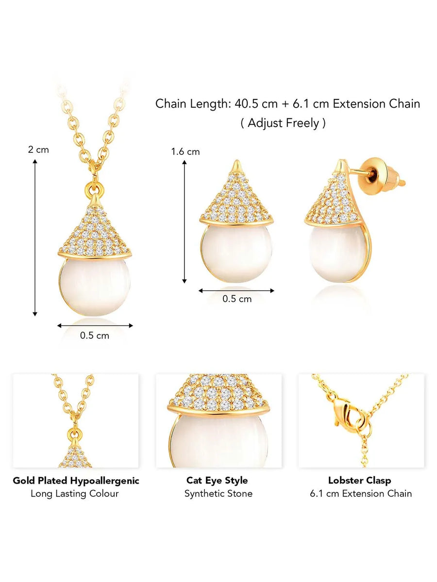 Cat Eye Style Charms Pendant Set - Gold