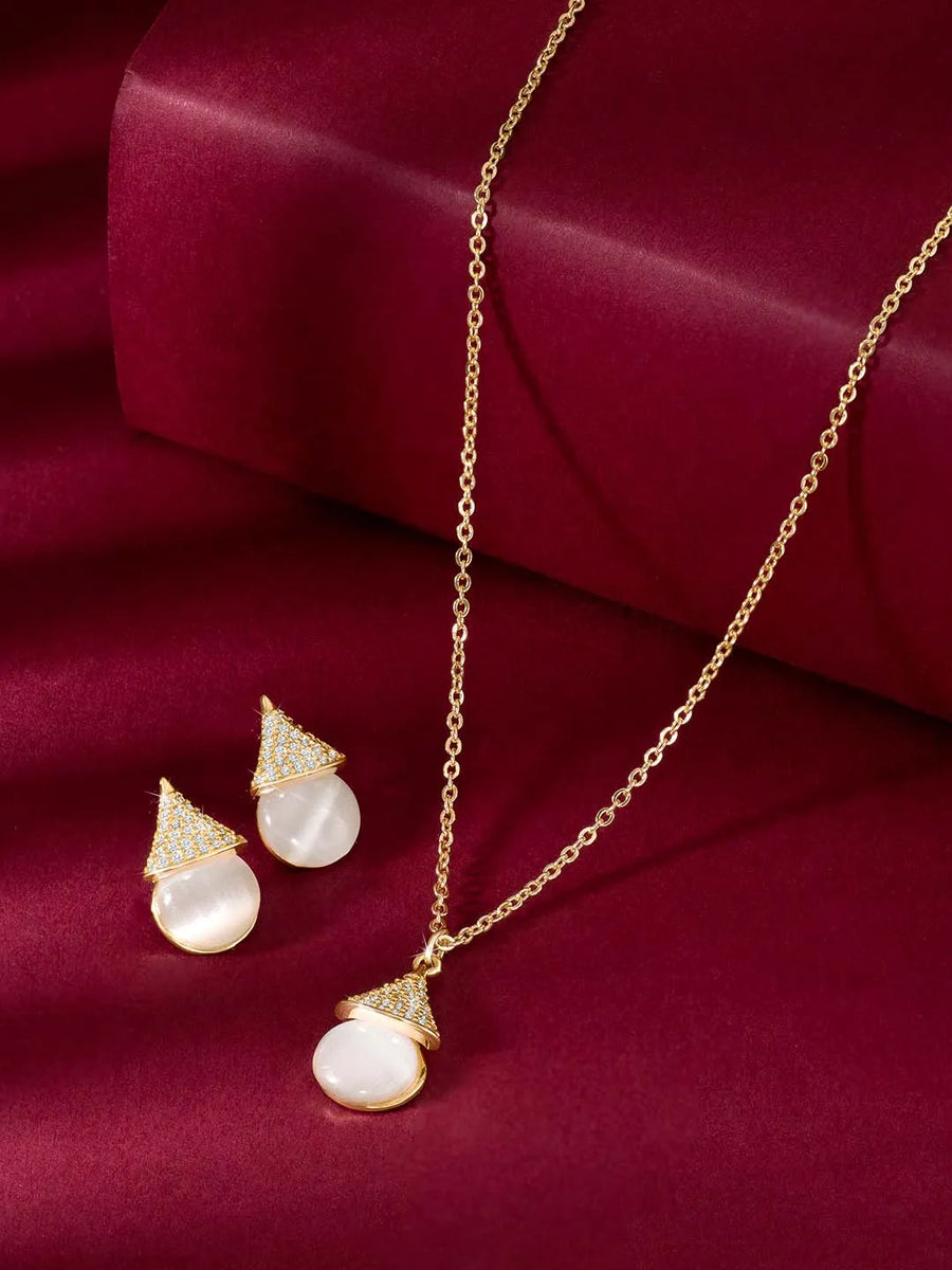 Cat Eye Style Charms Pendant Set - Gold