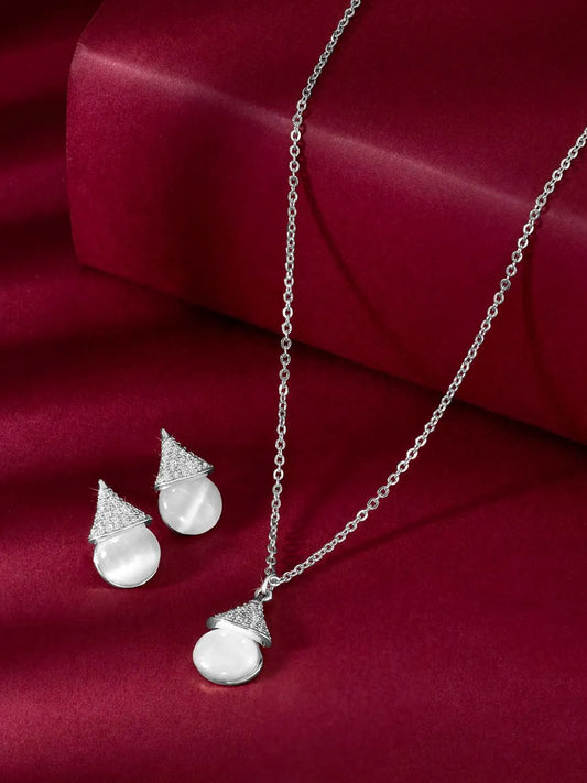 Cat Eye Style Charms Pendant Set - Silver