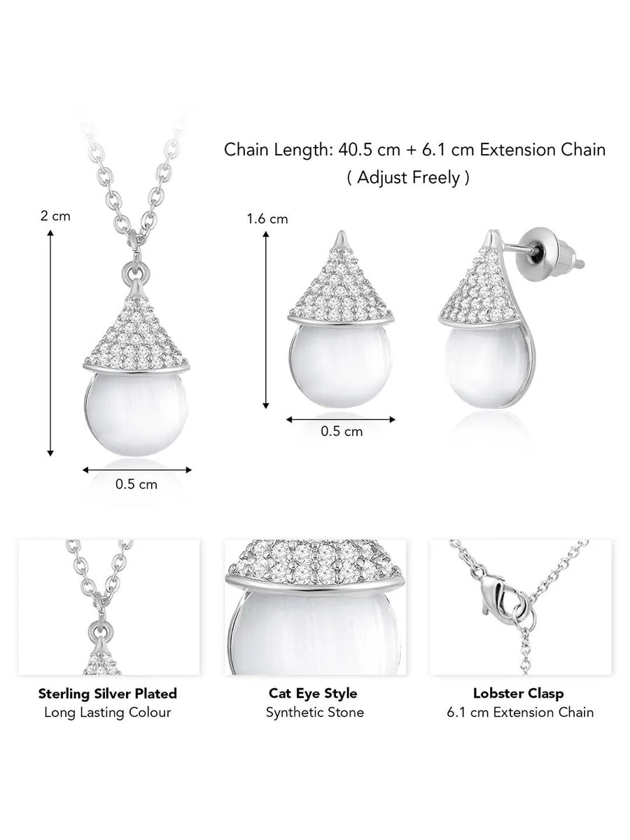 Cat Eye Style Charms Pendant Set - Silver