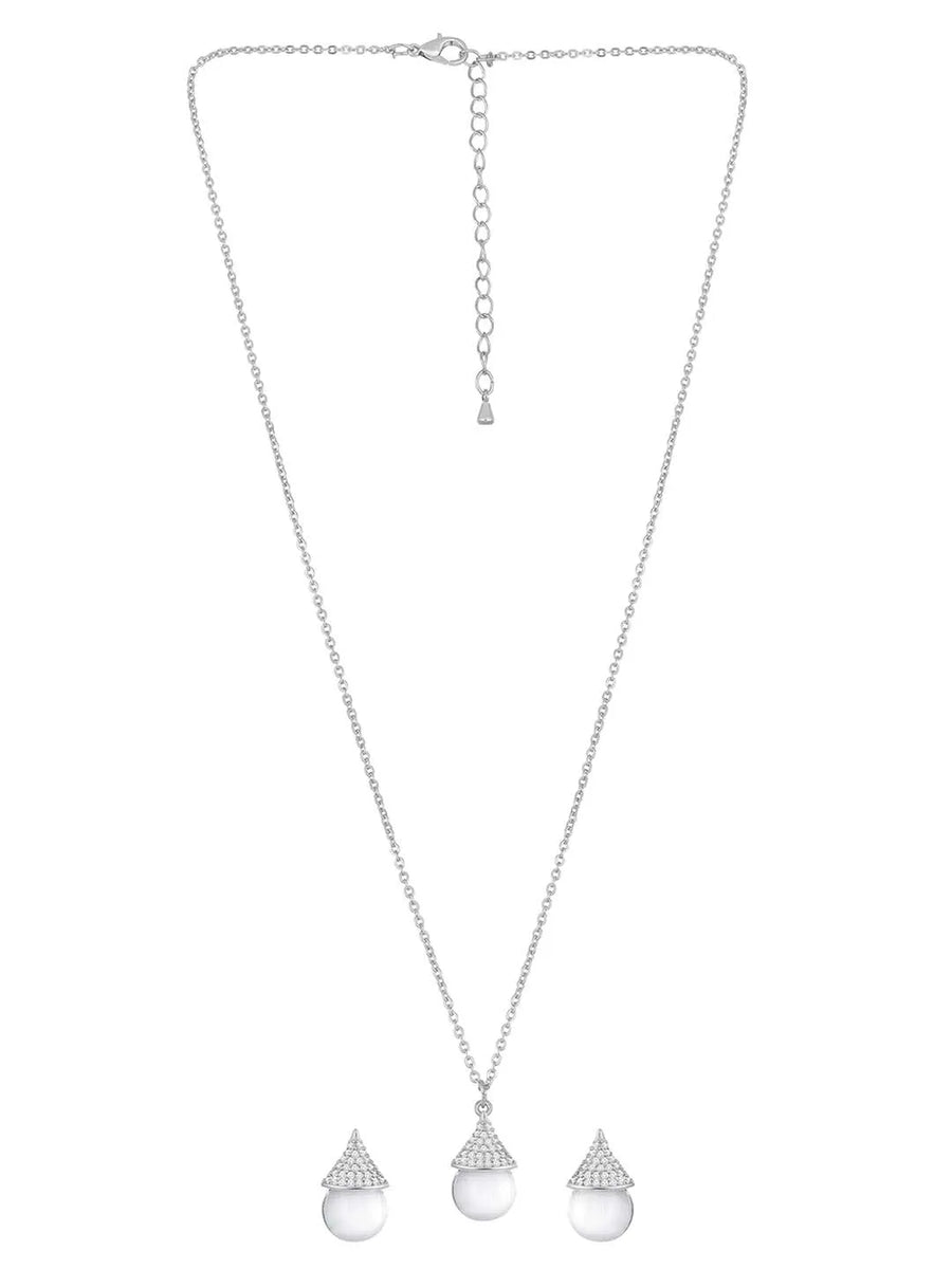 Cat Eye Style Charms Pendant Set - Silver