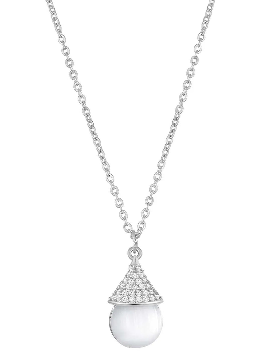 Cat Eye Style Charms Pendant Set - Silver