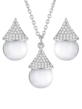 Cat Eye Style Charms Pendant Set - Silver