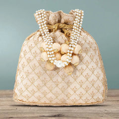 Stylish Glamour Grasp Potli Bag - Cream