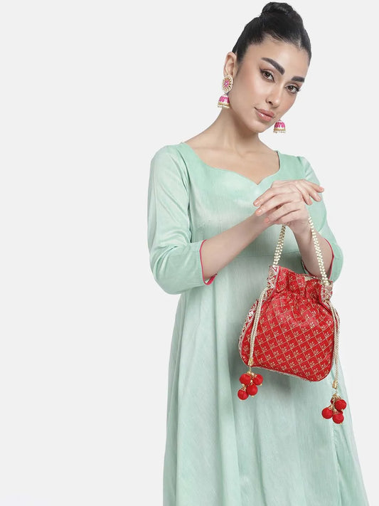 Stylish Glamour Grasp Potli Bag - Red