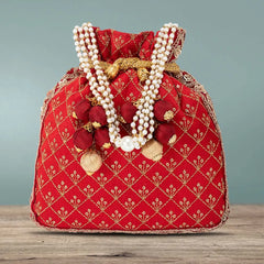 Stylish Glamour Grasp Potli Bag - Red