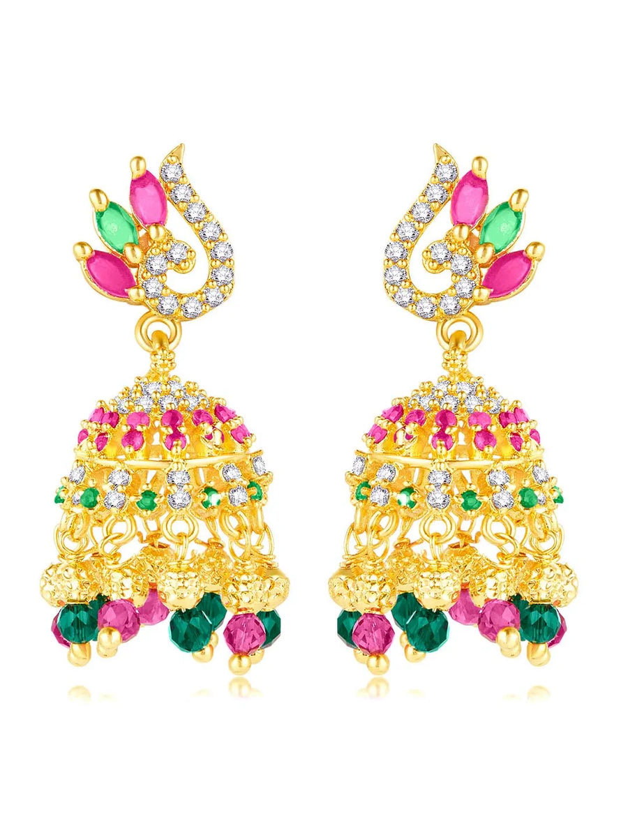 CZ Jhumki Earrings by Peora | Sparkling Stone Jewellery for Every Occasion

