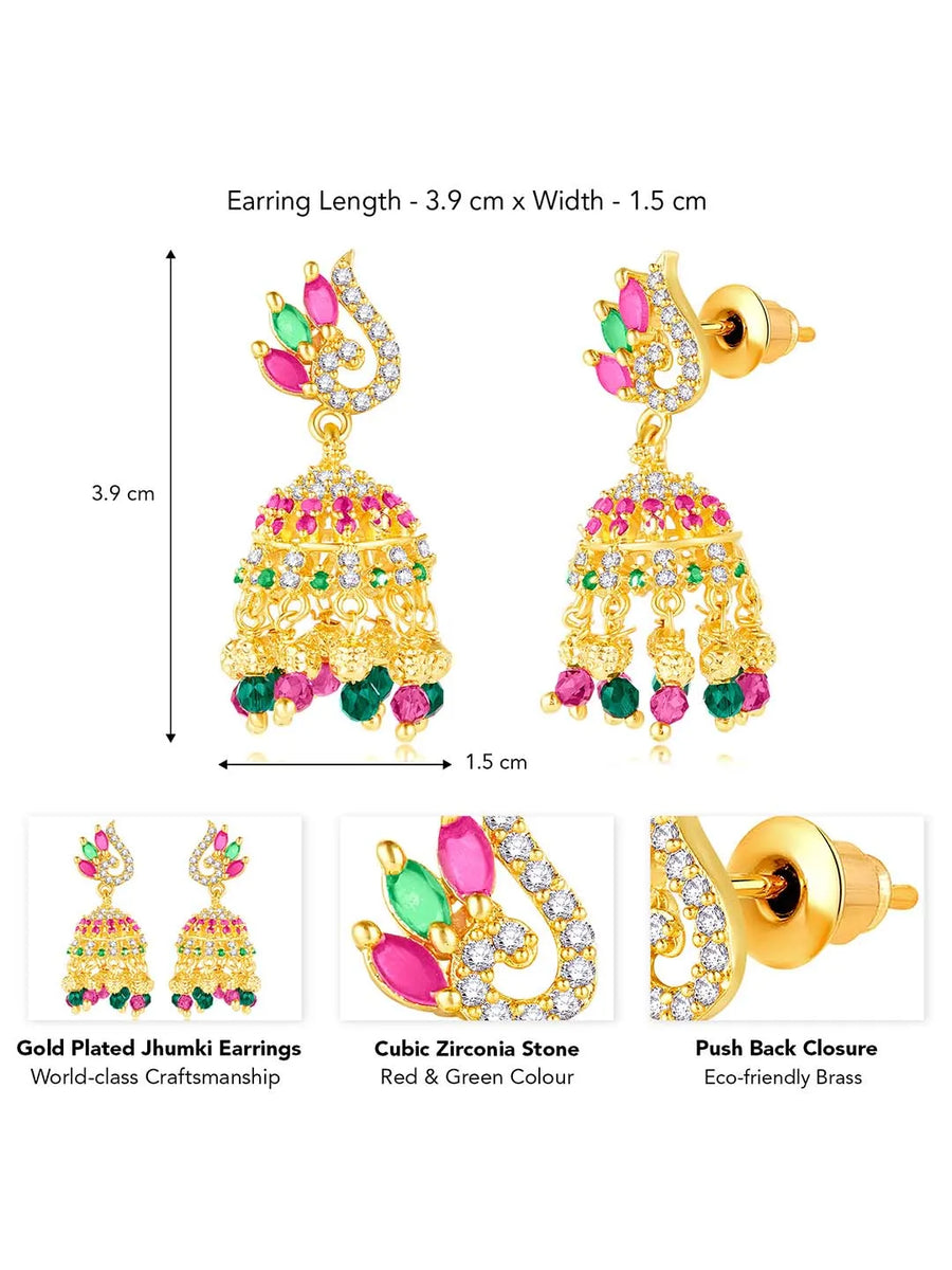 CZ Jhumki Earrings by Peora | Sparkling Stone Jewellery for Every Occasion

