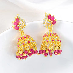 Charmed by Color CZ Jhumki Earrings - Rani Pink