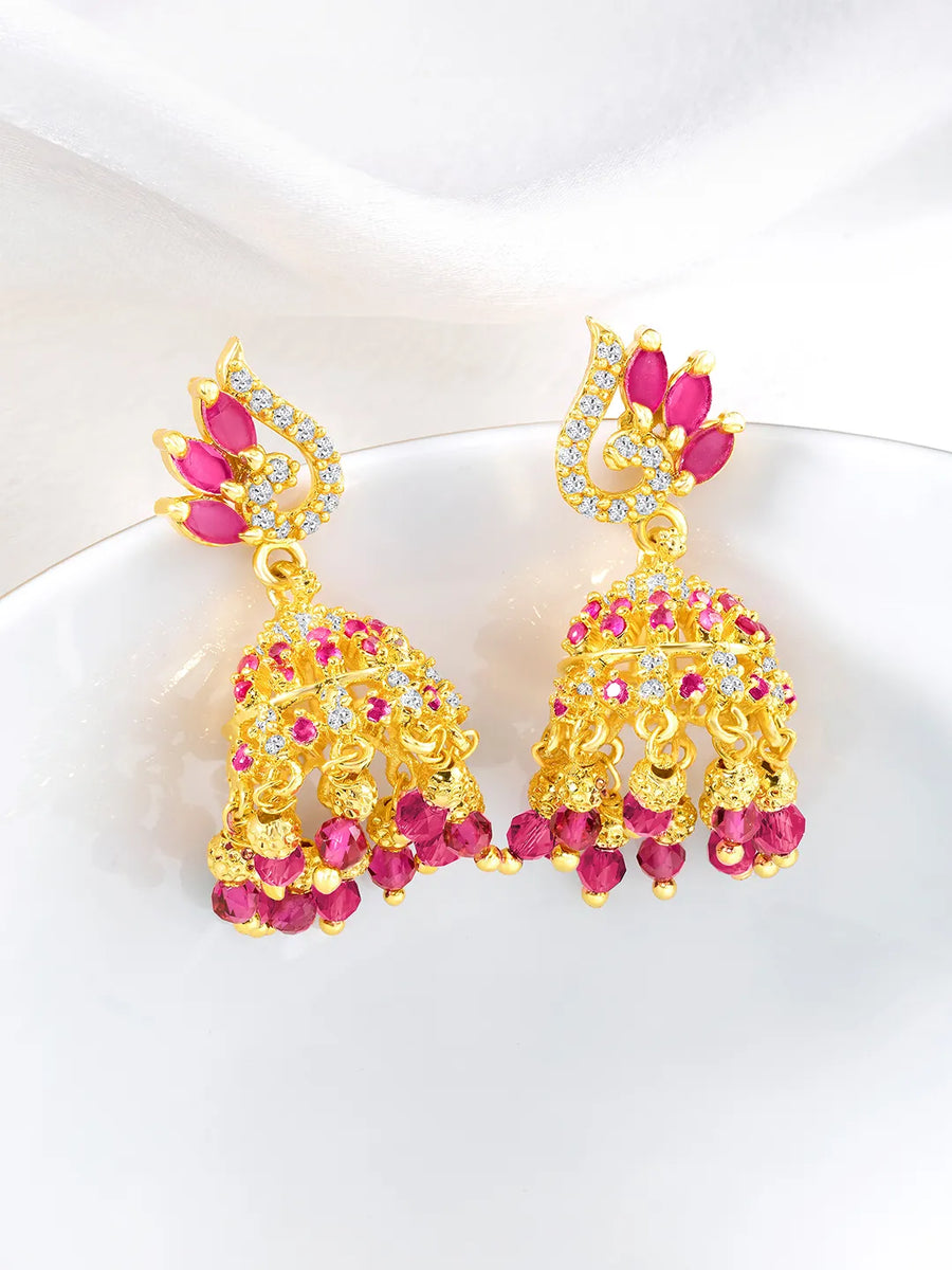 CZ Jhumki Earrings by Peora | Sparkling Stone Jewellery for Every Occasion

