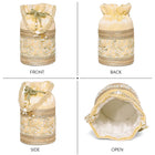 Cream potli bag named Exquisite Charming Embroidery Potli, featuring faux pearl detailing and soft fabric texture | Peora

