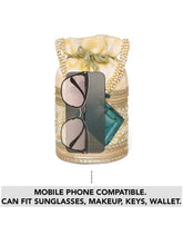 Cream potli bag named Exquisite Charming Embroidery Potli, featuring faux pearl detailing and soft fabric texture | Peora
