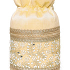 Cream potli bag named Exquisite Charming Embroidery Potli, featuring faux pearl detailing and soft fabric texture | Peora
