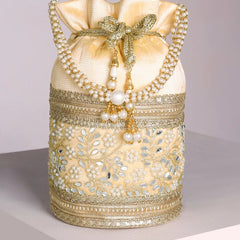 Exquisite Charming Embroidery Potli - Cream