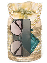 Cream potli bag named Exquisite Charming Embroidery Potli, featuring faux pearl detailing and soft fabric texture | Peora
