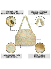 Cream potli bag named Sequin Wave Embellished Potli Bag, featuring artificial beads detailing and soft fabric texture | Peora
