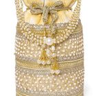 Cream potli bag named Sequin & Pearl Embellished Potli Bag, featuring faux pearl detailing and soft fabric texture | Peora
