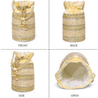 Cream potli bag named Sequin & Pearl Embellished Potli Bag, featuring faux pearl detailing and soft fabric texture | Peora
