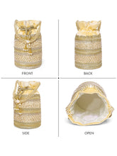 Cream potli bag named Sequin & Pearl Embellished Potli Bag, featuring faux pearl detailing and soft fabric texture | Peora
