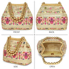 Cream potli bag named Thread Embroidery Potli with Sequin Motif, featuring artificial beads detailing and soft fabric texture | Peora
