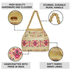 Cream potli bag named Thread Embroidery Potli with Sequin Motif, featuring artificial beads detailing and soft fabric texture | Peora
