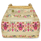Cream potli bag named Thread Embroidery Potli with Sequin Motif, featuring artificial beads detailing and soft fabric texture | Peora
