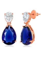 Stunning CZ Crystal Necklace Set. Rose gold plating, pair of earrings, with blue & white stones.