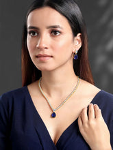 Stunning CZ Crystal Necklace Set. Gold plating, pair of earrings, with blue & white stones.