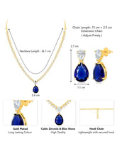 Stunning CZ Crystal Necklace Set. Gold plating, pair of earrings, with blue & white stones.