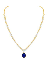 Stunning CZ Crystal Necklace Set. Gold plating, pair of earrings, with blue & white stones.
