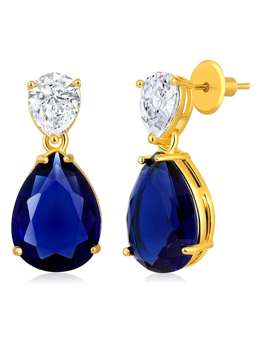 Stunning CZ Crystal Necklace Set. Gold plating, pair of earrings, with blue & white stones.