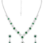 Green Stones necklace earrings set crafted from alloy, adorned with crystals & cubic zirconia for an elegant, timeless look | Peora
