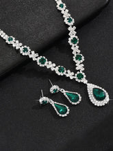 Green Stones necklace earrings set crafted from alloy, adorned with crystals & cubic zirconia for an elegant, timeless look | Peora

