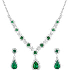 Green Stones necklace earrings set crafted from alloy, adorned with crystals & cubic zirconia for an elegant, timeless look | Peora
