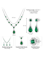 Green Stones necklace earrings set crafted from alloy, adorned with crystals & cubic zirconia for an elegant, timeless look | Peora
