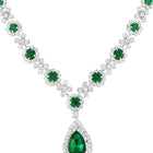 Green Stones necklace earrings set crafted from alloy, adorned with crystals & cubic zirconia for an elegant, timeless look | Peora
