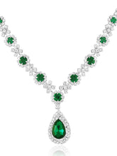 Green Stones necklace earrings set crafted from alloy, adorned with crystals & cubic zirconia for an elegant, timeless look | Peora
